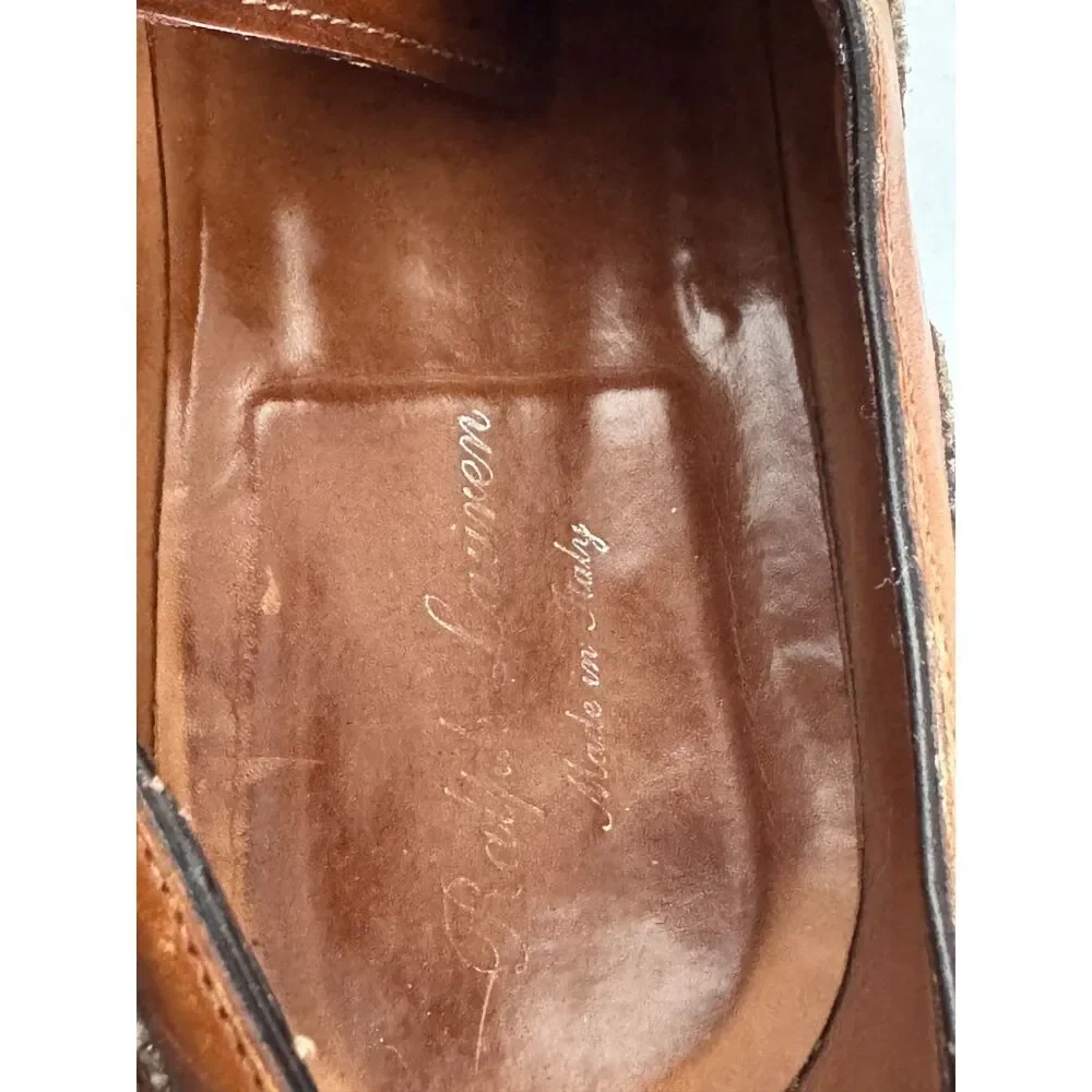 Beautiful Vintage Ralph Lauren Italian Leather Brown Mens Embellished Loafers Sz